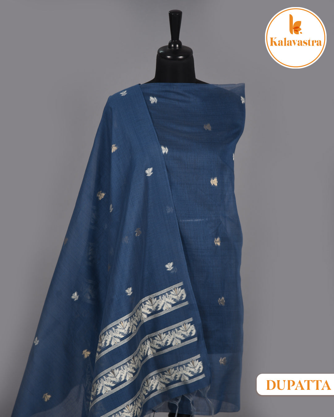 Blue - Chanderi - Jamdani Woven-Unstitched Suit Fabric With Chanderi Jamdani Woven Dupatta