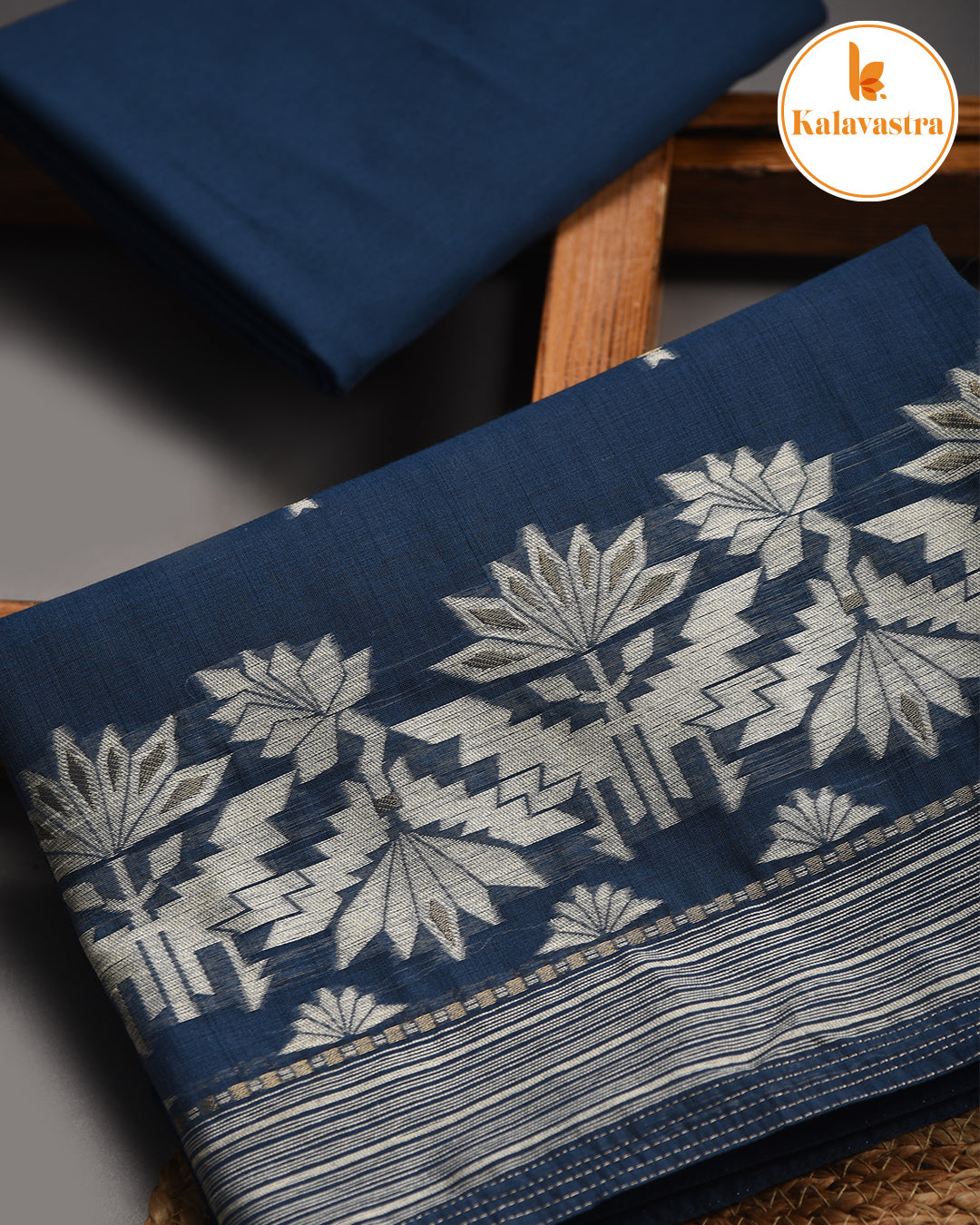 Blue - Chanderi - Jamdani Woven-Unstitched Suit Fabric With Chanderi Jamdani Woven Dupatta