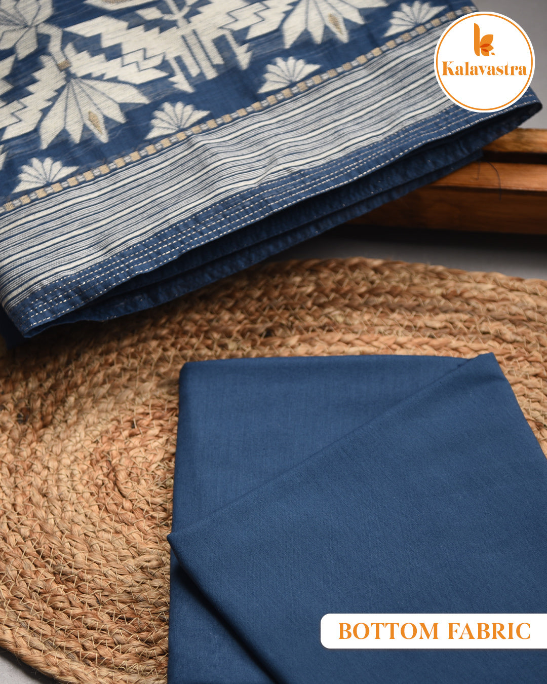 Blue - Chanderi - Jamdani Woven-Unstitched Suit Fabric With Chanderi Jamdani Woven Dupatta
