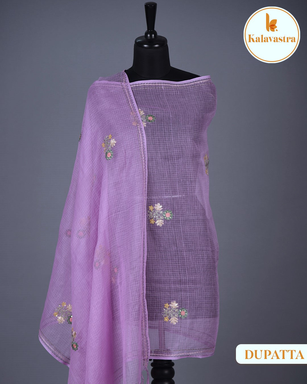 Purple - Cotton - Embroidered Unstitched Suit Fabric With Kota Embroidered Dupatta