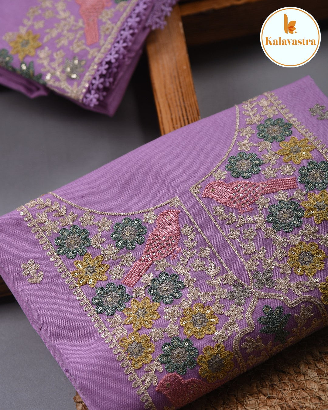 Purple - Cotton - Embroidered Unstitched Suit Fabric With Kota Embroidered Dupatta
