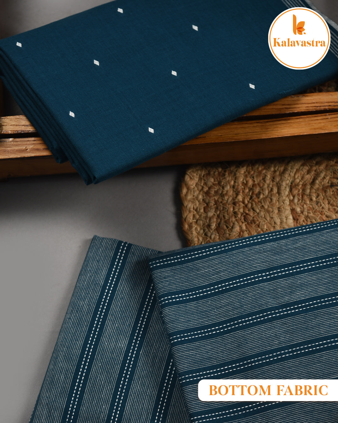Blue - Pure Cotton - Woven Design - Unstitched Suit Fabric With Kota Dupatta