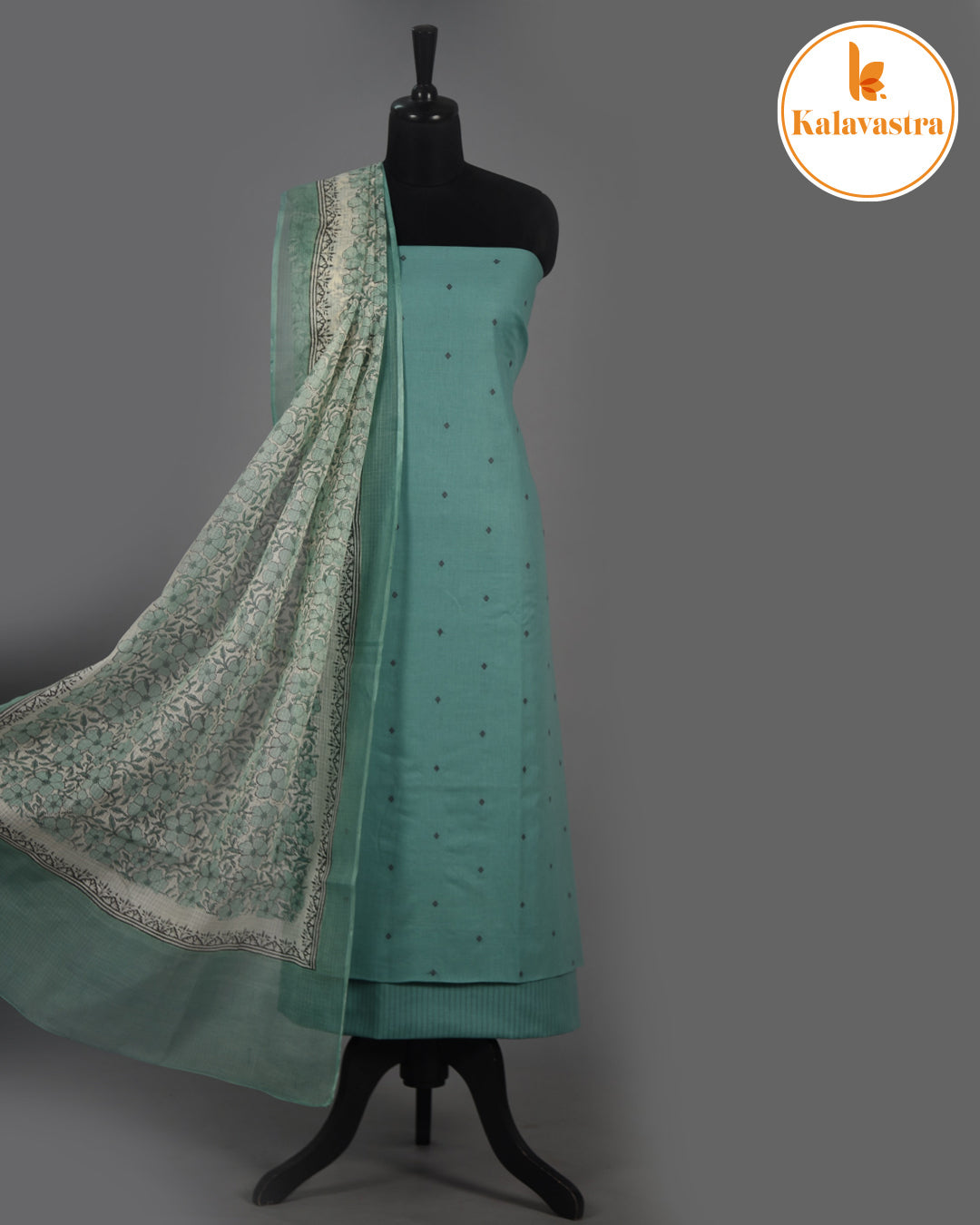 Sea Green - Pure Cotton - Woven Design - Unstitched Suit Fabric With Kota Dupatta