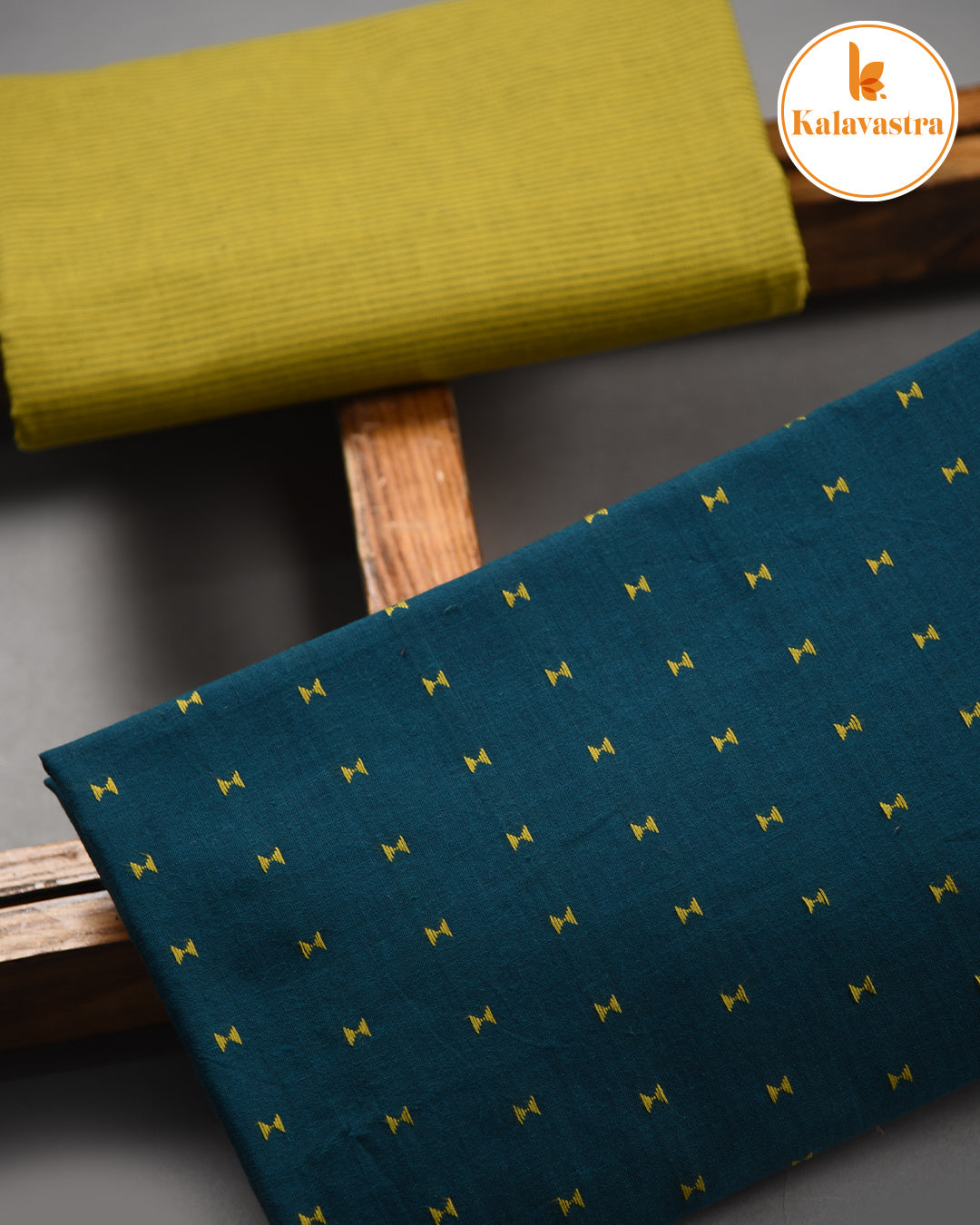 Teal Blue - Pure Cotton - Woven Design - Unstitched Suit Fabric With Kota Dupatta