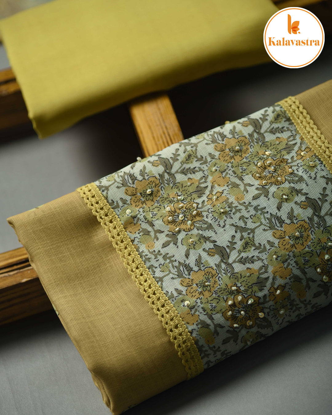 Mustard - Linen Blend - Printed With Embroidery - Unstitched Suit Fabric With Linen Dupatta