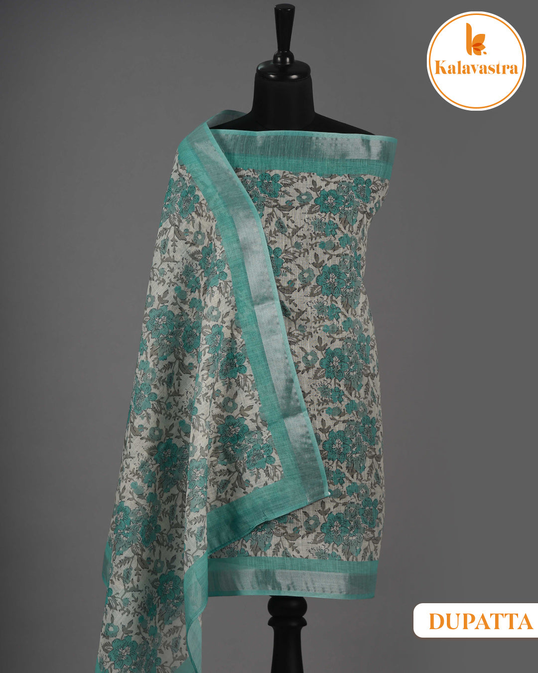 Green - Linen Blend - Printed With Embroidery - Unstitched Suit Fabric With Linen Dupatta