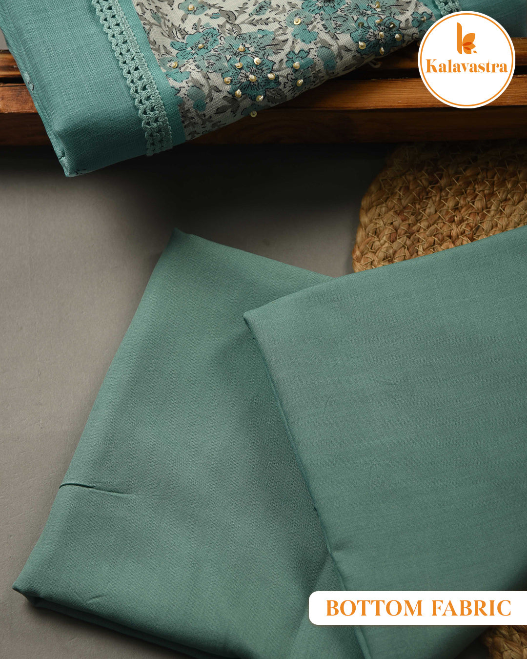 Green - Linen Blend - Printed With Embroidery - Unstitched Suit Fabric With Linen Dupatta