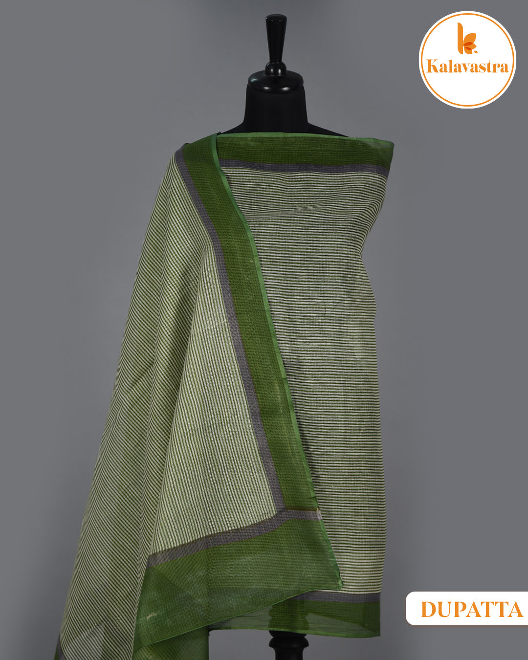 Cream With Green - Soft Cotton- Hand Block Printed - Unstitched Suit Fabric With Kota Dupatta