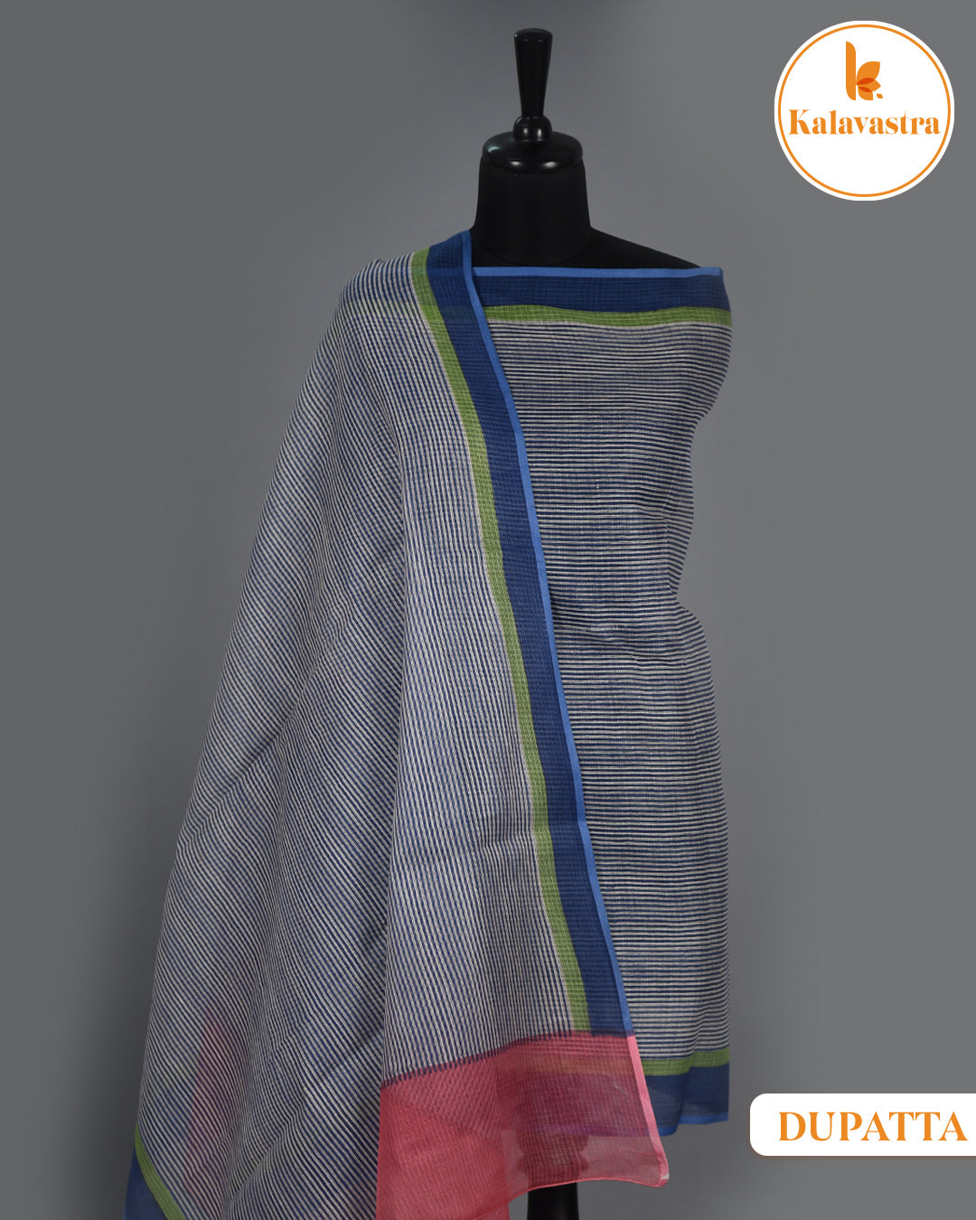Pink With Blue - Soft Cotton- Hand Block Printed - Unstitched Suit Fabric With Kota Dupatta
