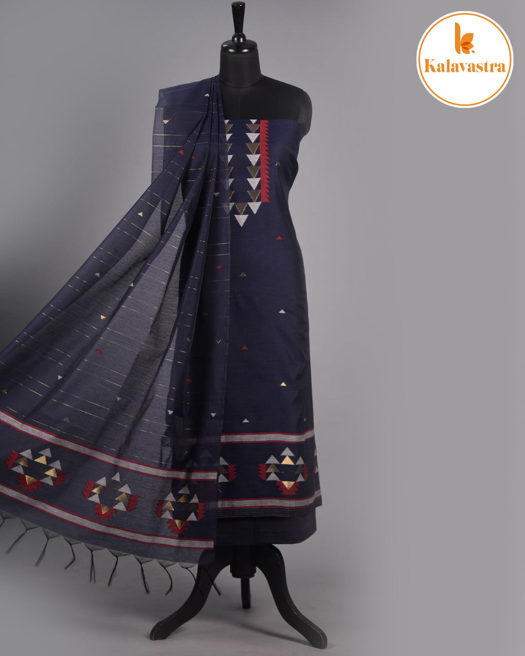 Blue-Chanderi- Jamdani Woven-Unstitched Suit Fabric With Chanderi Jamdani Woven Dupatta