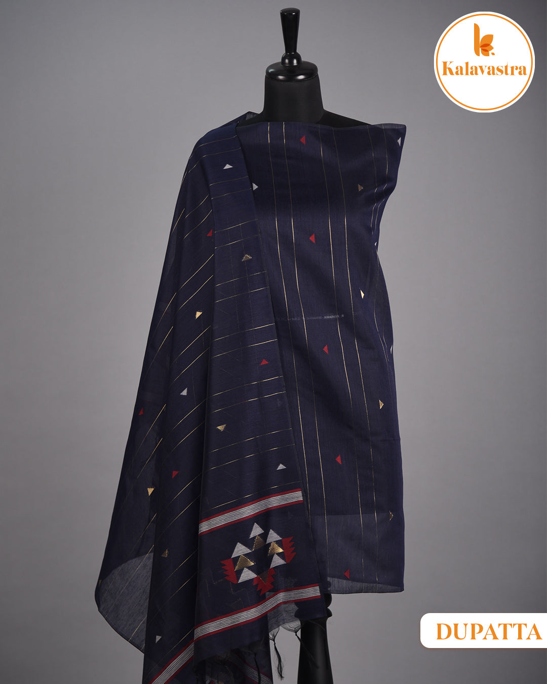 Blue-Chanderi- Jamdani Woven-Unstitched Suit Fabric With Chanderi Jamdani Woven Dupatta