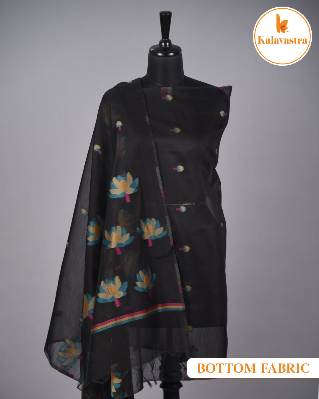 Black With Green-Chanderi-Jamdani Woven-Unstitched Suit Fabric With Chanderi Jamdani Woven Dupatta