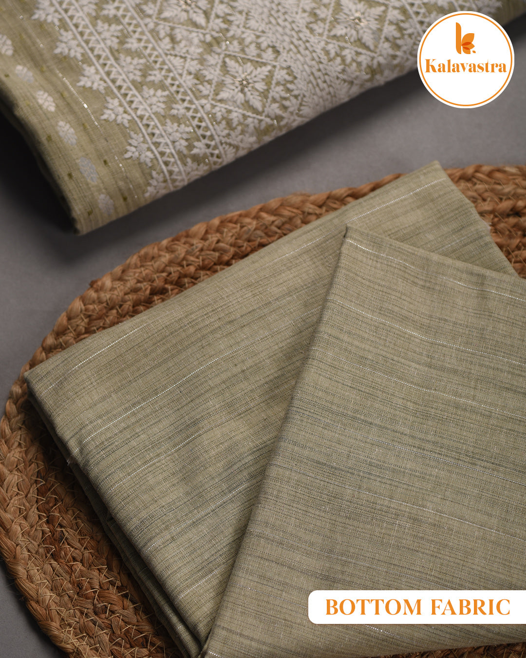 Light Green- Cotton Slub - Woven With Embroidery - Unstitched Suit Fabric With Muslin Embroidered Dupatta