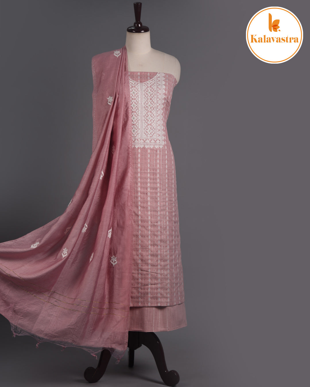 Pretty Pink- Cotton Slub - Woven With Embroidery - Unstitched Suit Fabric With Muslin Embroidered Dupatta