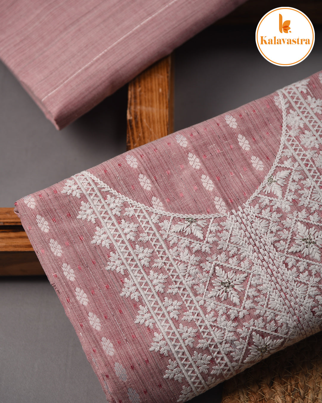 Pretty Pink- Cotton Slub - Woven With Embroidery - Unstitched Suit Fabric With Muslin Embroidered Dupatta