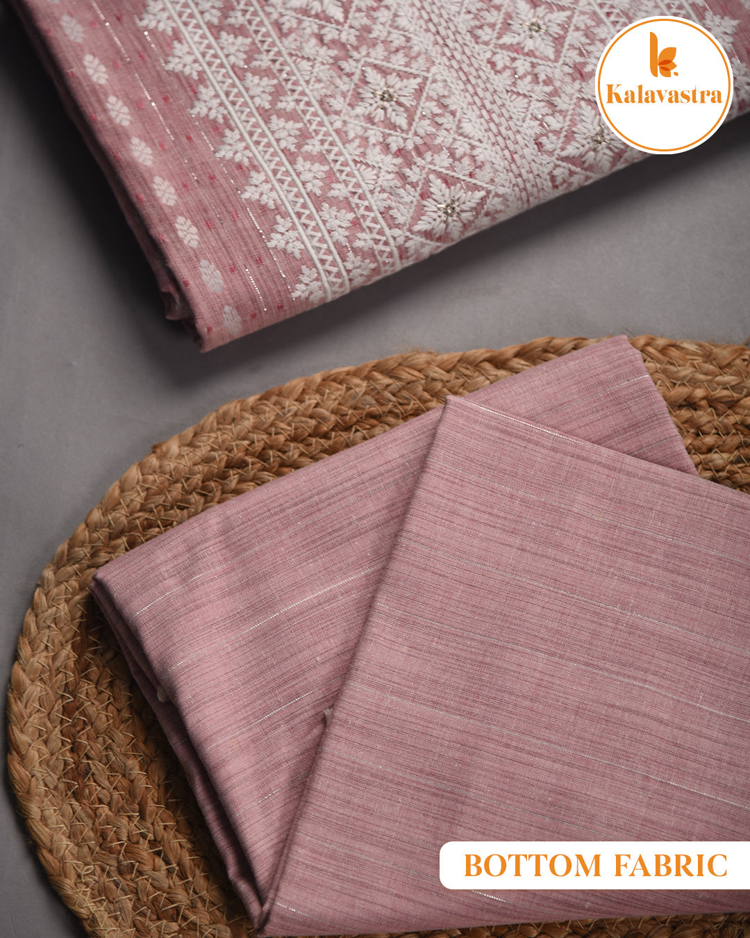 Pretty Pink- Cotton Slub - Woven With Embroidery - Unstitched Suit Fabric With Muslin Embroidered Dupatta