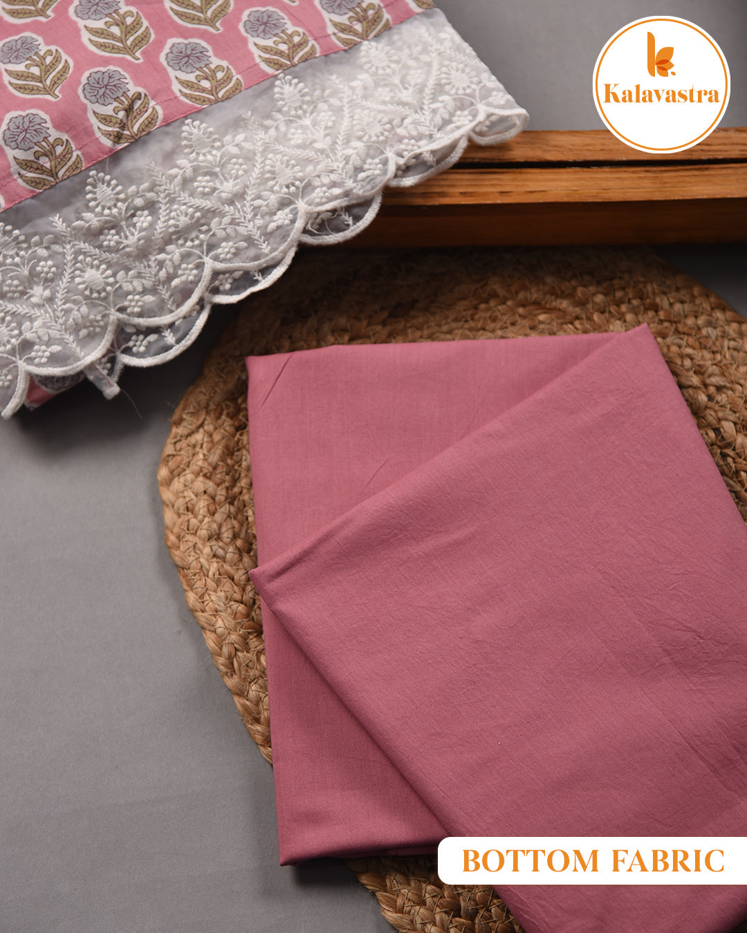 Pink With Gray - Pure Cotton - Printed With Embroidery - Unstitched Suit Fabric With Cotton Embroidered Dupatta