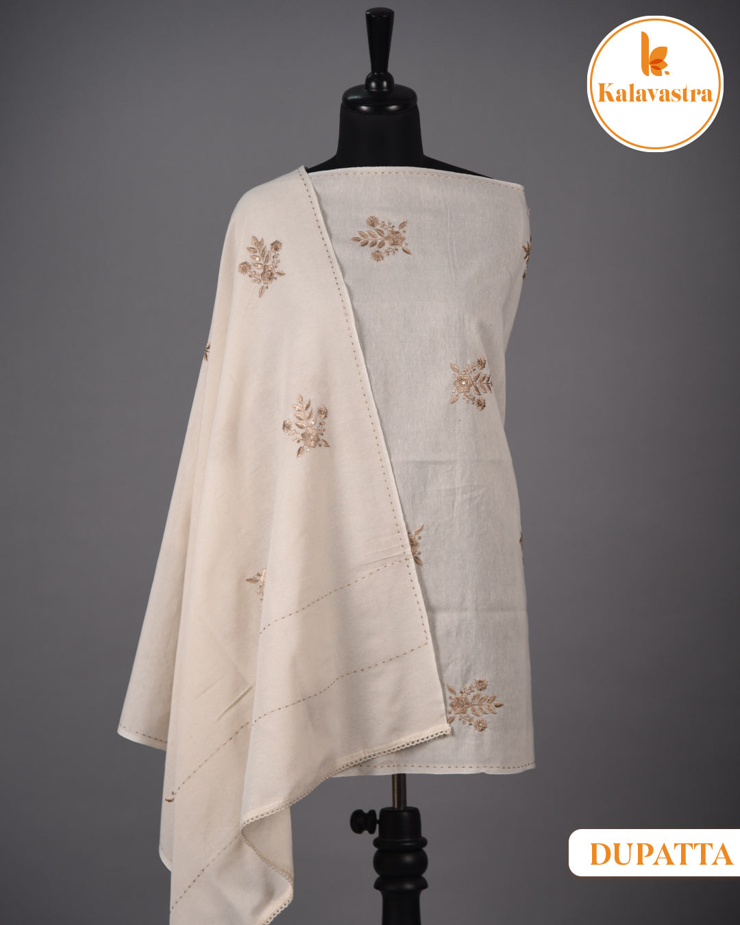 Cream - Cotton - Woven With Embroidery Unstitched Suit Fabric With Cotton Embroidered Dupatta