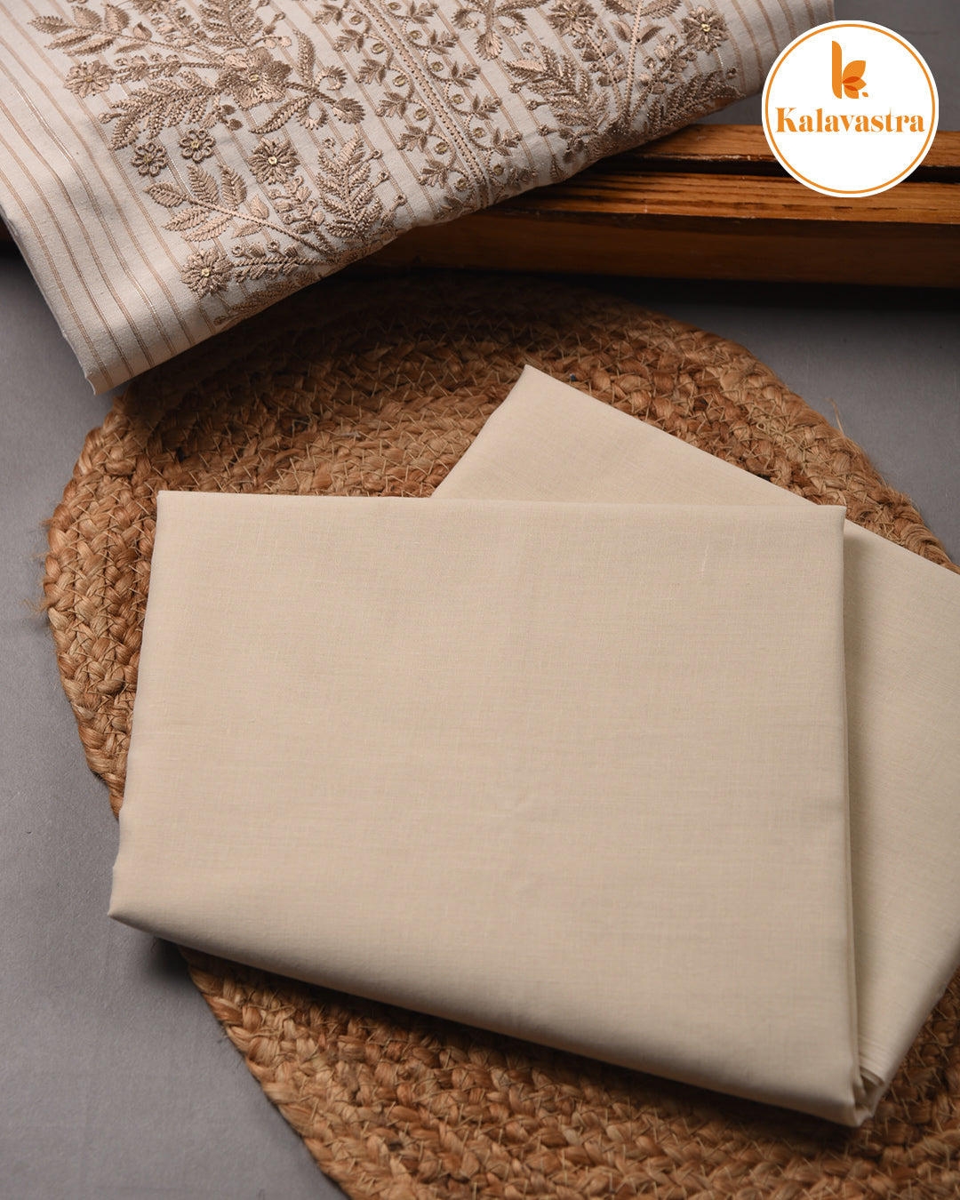 Cream - Cotton - Woven With Embroidery Unstitched Suit Fabric With Cotton Embroidered Dupatta