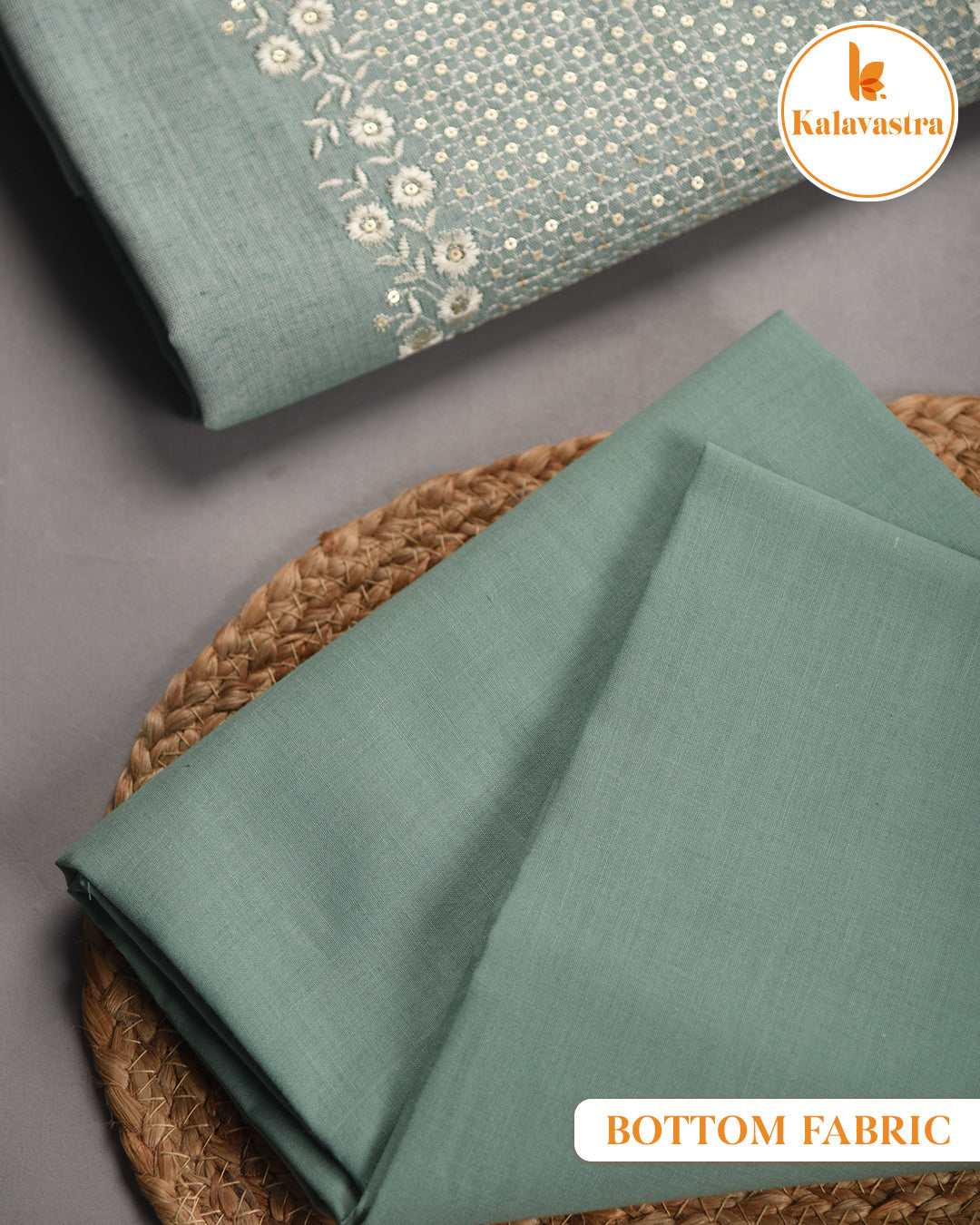 Green- Cotton Slub - Woven With Embroidery - Unstitched Suit Fabric With Cotton Embroidered Dupatta