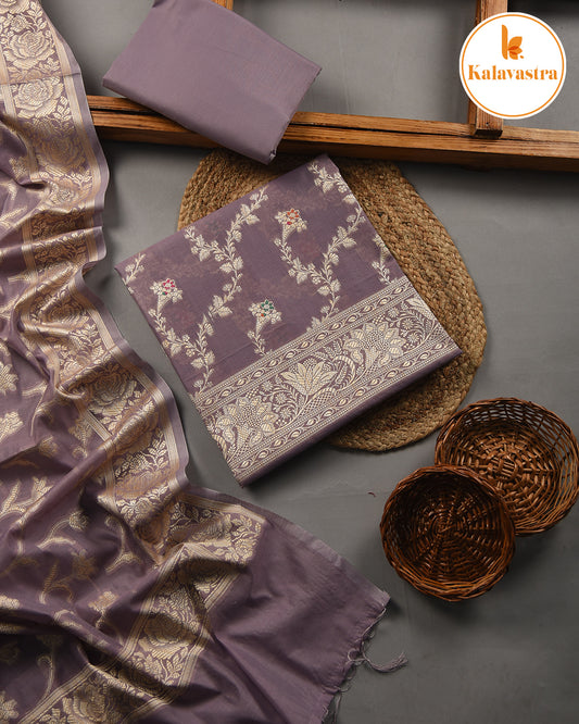 Mauve-Chanderi- Multi Color Woven-Unstitched Suit Fabric With Chanderi Woven Dupatta