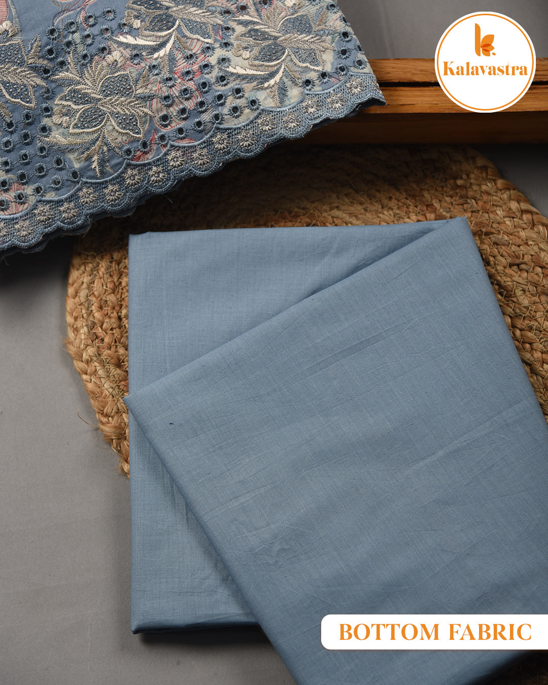 Blue - Cotton Glazed - Printed With Embroidery - Unstitched Suit Fabric With Cotton Dupatta