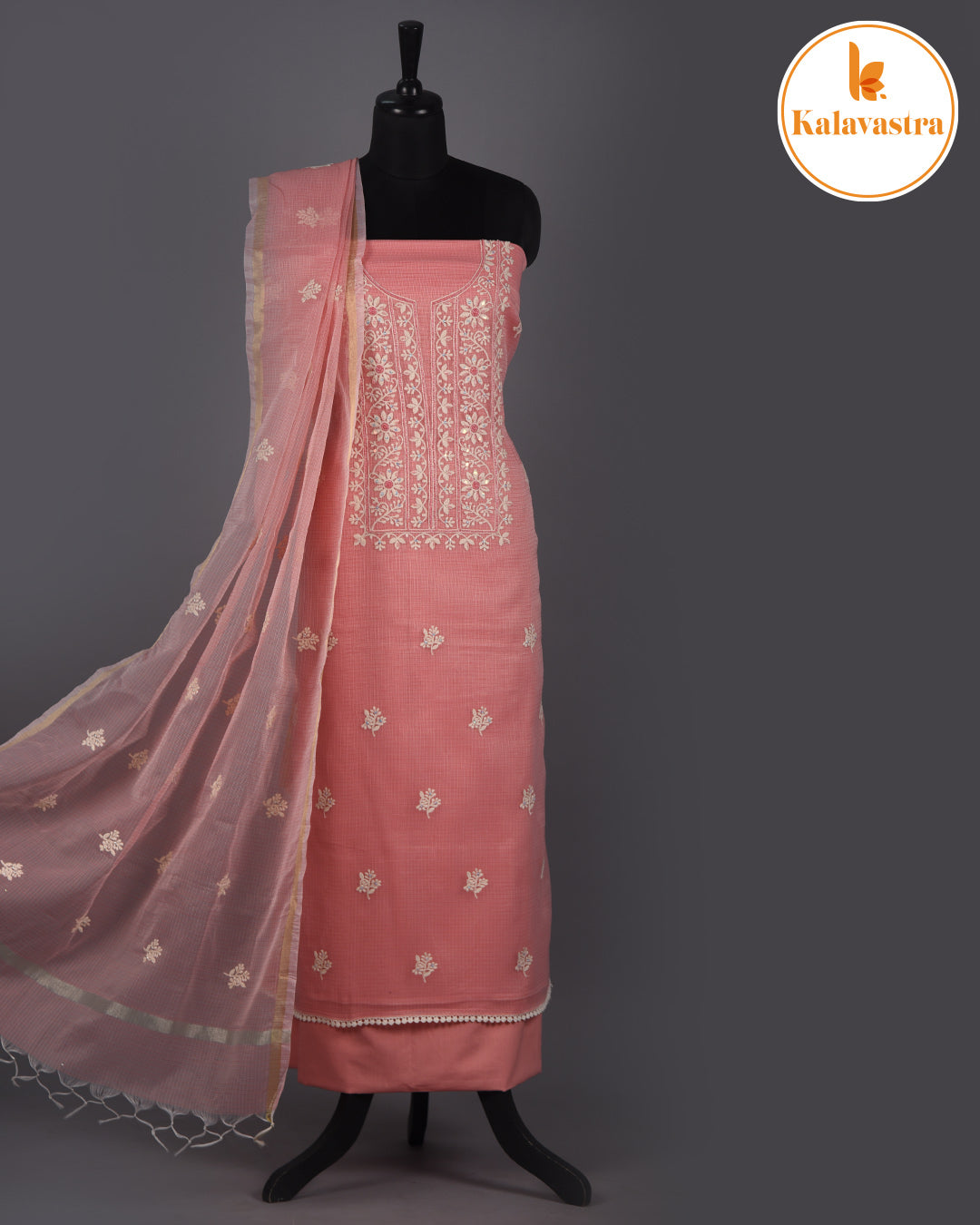 Pink - Kota - Embroidered - Unstitched Suit Fabric With Kota Embroidered Dupatta