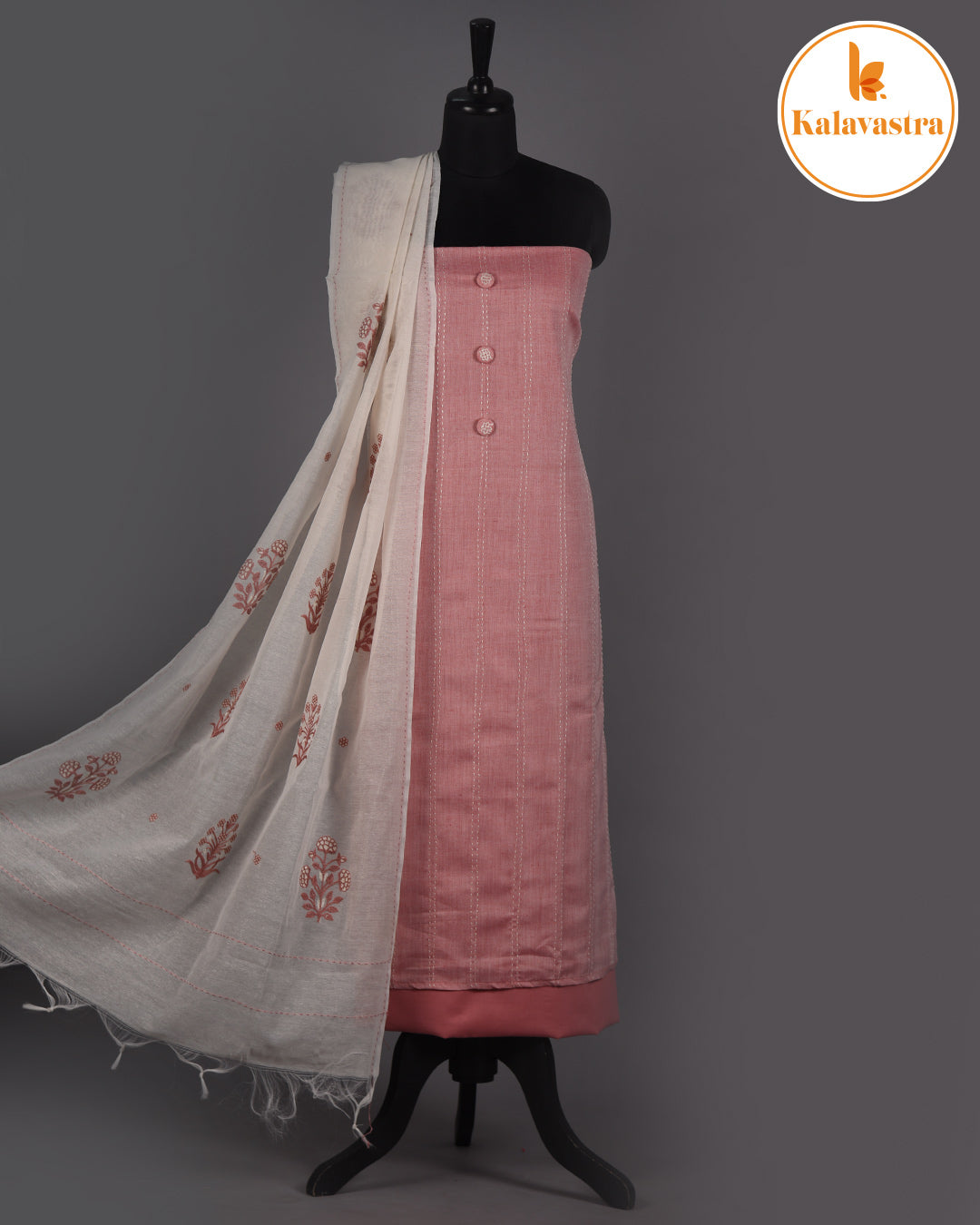 Pink - Cotton Slub - Embroidered Unstitched Suit Fabric With Cotton Embroidered Dupatta