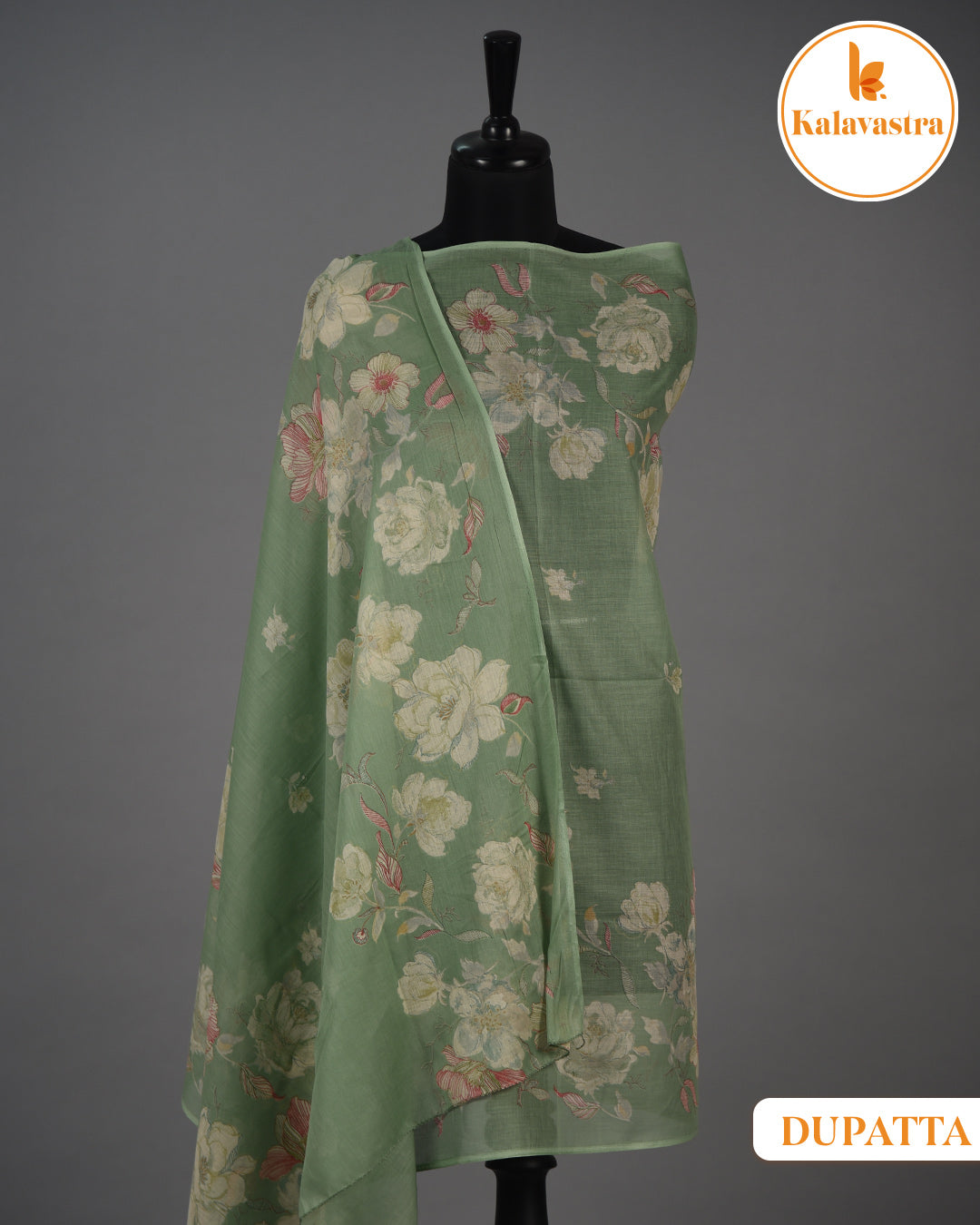 Green - Cotton Glazed - Printed With Embroidery - Unstitched Suit Fabric With Cotton Dupatta