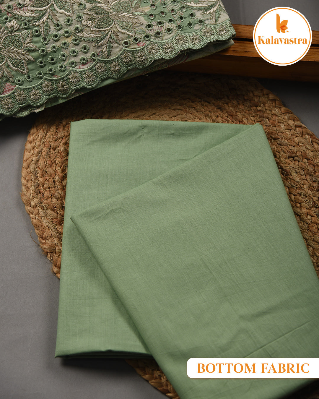 Green - Cotton Glazed - Printed With Embroidery - Unstitched Suit Fabric With Cotton Dupatta