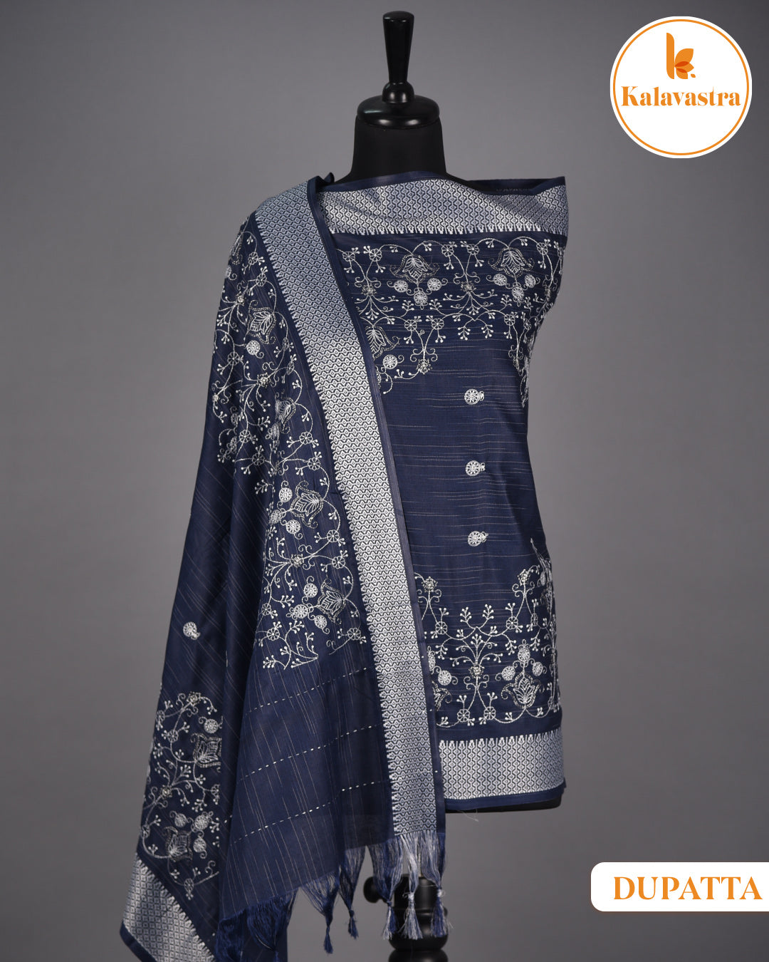 Blue - Cotton Blend - Woven With Embroidery Unstitched Suit Fabric With Cotton Blend Embroidered Dupatta