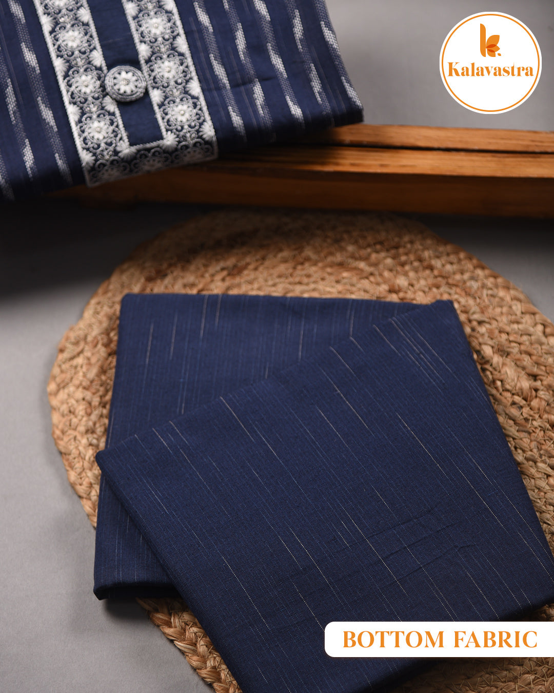 Blue - Cotton Blend - Woven With Embroidery Unstitched Suit Fabric With Cotton Blend Embroidered Dupatta