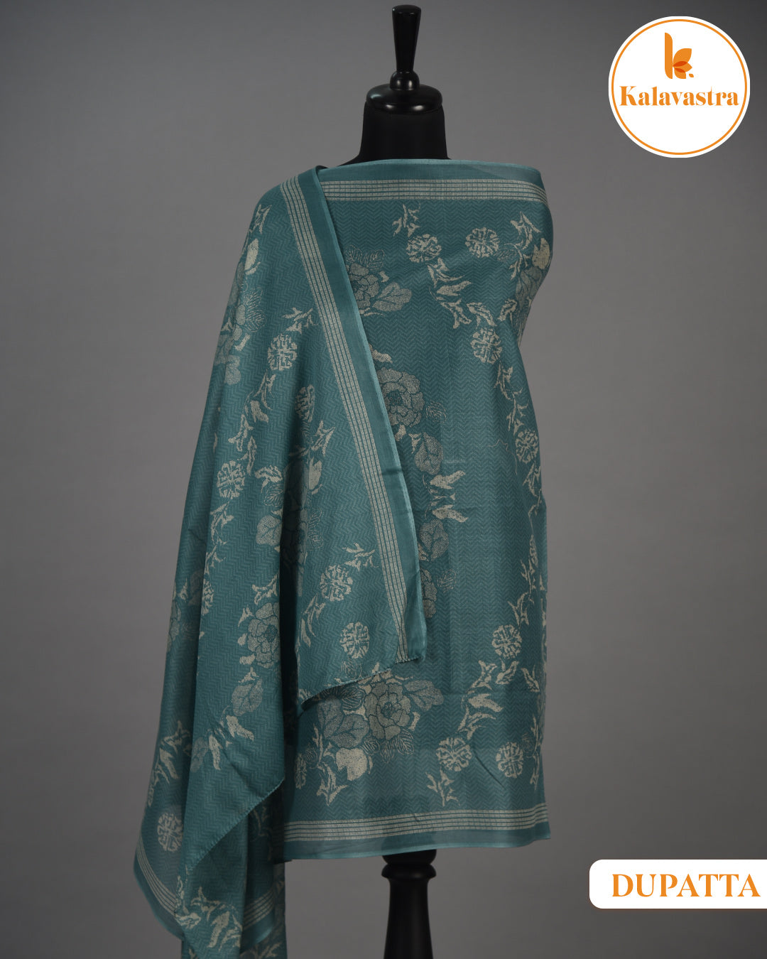 Aqua Green - Cotton Glazed - Printed With Embroidery - Unstitched Suit Fabric With Cotton Dupatta