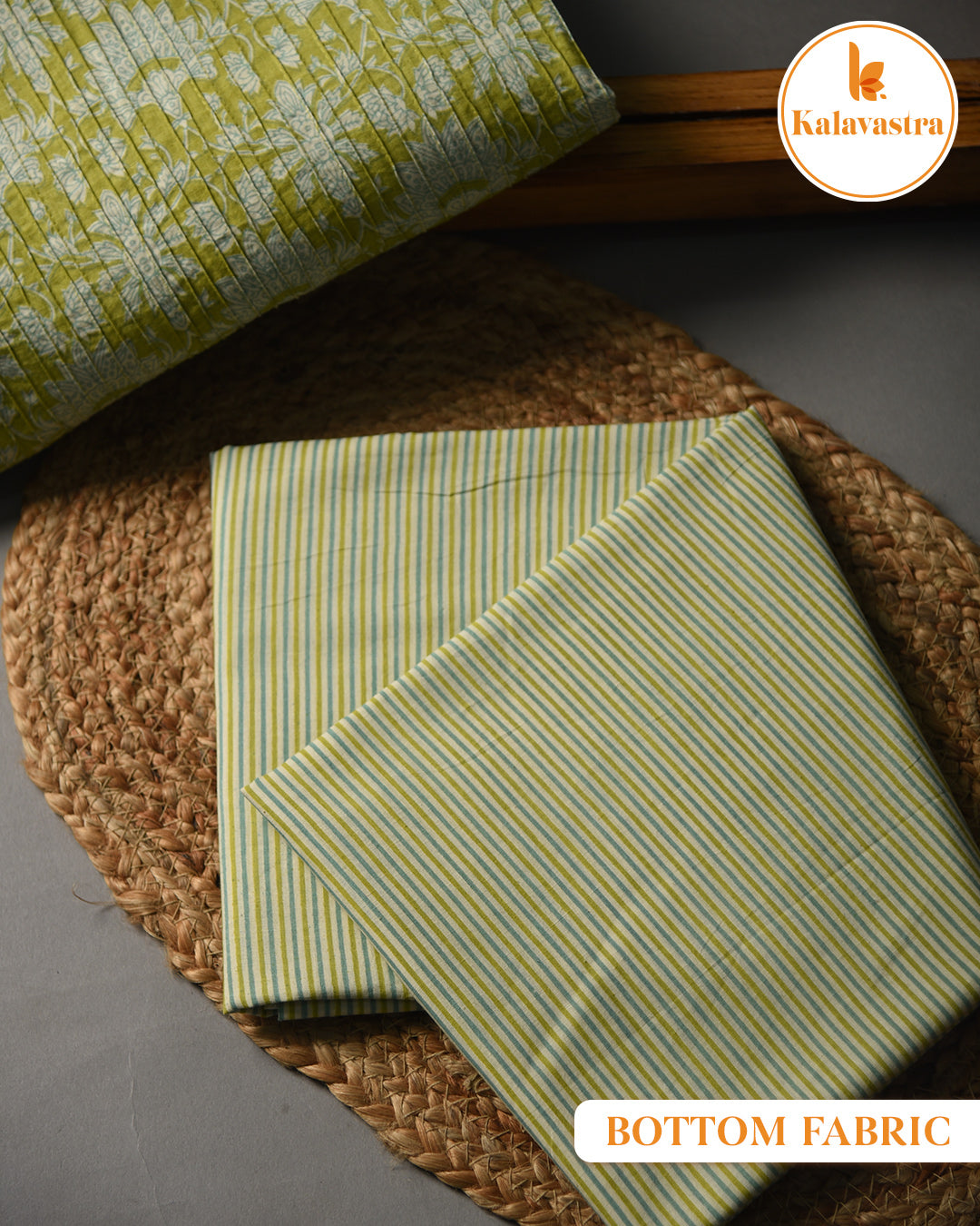 Lime Green- Pure Cotton - Hand Block Printed With Embroidery - Unstitched Suit Fabric With Cotton Dupatta